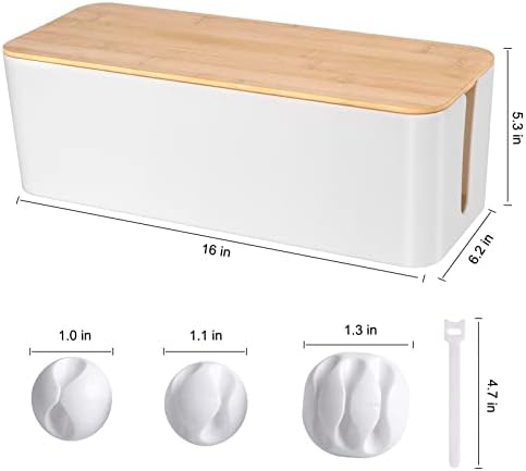 Tuwechen Cable Management Box, Wooden Style Large Cord Organizer Box