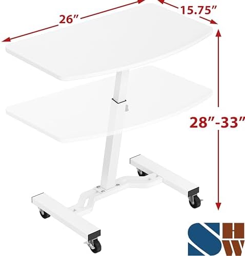 SHW Mobile Height Adjustable Laptop Rolling Cart w/Lockable Wheels, White