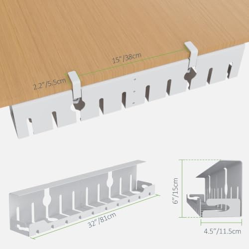 KEEGH Under Desk Cable Management Tray 32 in, Metal Cable Holder, White