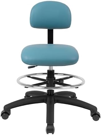 FSS Series Square seat (19"-27") seat Height Chair. Vinyl-for Office, Garage, Desk, Shop, Computer, Doctor, Medical, Easy to Clean! 18" Footring (Aqua, Mid Stool, Self Braking Casters)
