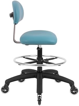 FSS Series Square seat Tall (25"-35") seat Height Chair. Vinyl-for Office, Garage, Desk, Shop, Computer, Doctor, Medical, Easy to Clean! 18" Footring (Aqua, Tall, Rubber Roller Casters)