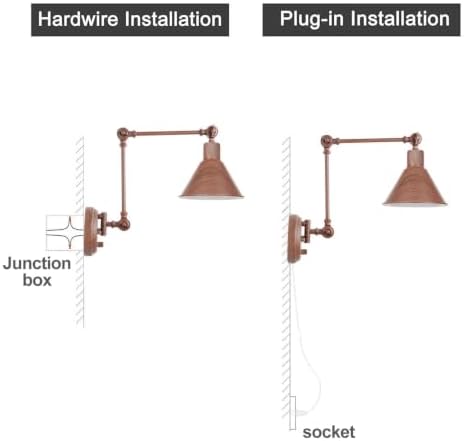 TRLIFE Dimmable Wall Sconce, Remote Control Plug in Wall Sconce Dimming 10%-100% and Adjustable Color Temperature 2700K-6000K, Swing Arm Wall Lights with Plug in Cord, UL Listed(2 Pack, Walnut Color)