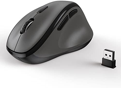 Ergonomic Wireless Mouse with USB Receiver for PC Computer, Laptop and Desktop, Ergo Vertical Mouse with Silent Clicks Long Battery Life, Up to 1600 DPI & 1 AA Battery Powered, Grey