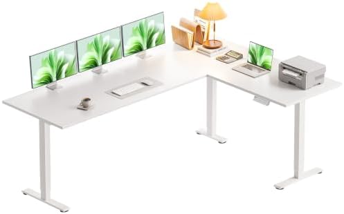 Casaottima 71 Inch L Shaped Electric Standing Desk, Home Office, White