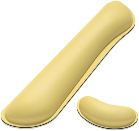 Dapesuom Keyboard Wrist Rest Set, Cute PU Leather Wrist Cushion for Computer Keyboard and Mousepad, Memory Foam Mouse Pad Rests Support with Non-Slip Base for Typing Pain Relief, Laptop, Lemon Yellow