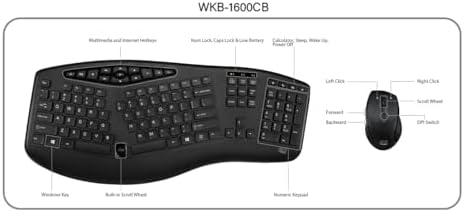 Adesso WKB-1600CB TruForm Wireless Ergonomic Keyboard & Optical Mouse Combo
