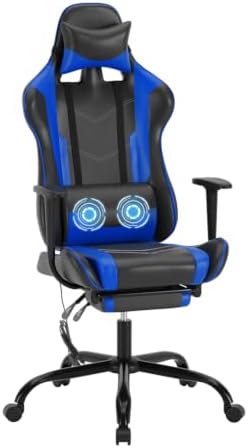 BestOffice Massage Gaming Chair with Footrest, Office Desk Chair, Blue