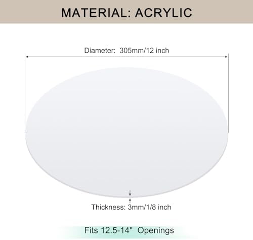 Lampshade Diffuser, 12" Diameter Round Diffuser Lamp Shade for Drum Style Lampshades Pendants Softening Light, DIY Light Fits 12.5-14" Openings, Frosted White Acrylic