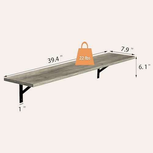 DINZI LVJ Long Wall Shelves, 39.4 Inch Wall Mounted Shelves with Brackets
