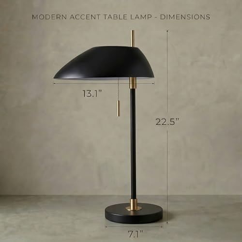 Modern Vintage Black Table Lamp, Industrial Minimalist All-Metal Bedside Lamp with Pull Chain Switch, Decorative Nightstand Lamp for Bedroom, Living Room, Office, E26 Bulb Base