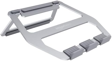 Amazon Basics Aluminum Portable Foldable Height Adjustable Laptop Stand for Devices up to 13", Silver
