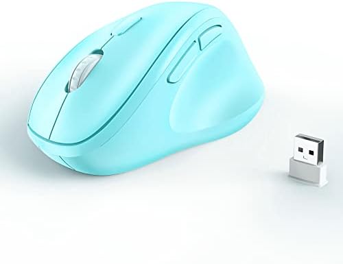 Ergonomic Wireless Mouse with USB Receiver for PC Computer, Laptop and Desktop, Ergo Mouse Vertical with Silent Clicks Long Battery Life, Up to 1600 DPI & 1 AA Battery Powered, Blue