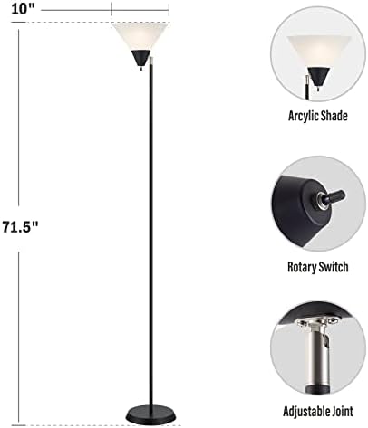 HonoDing Floor Lamp Standing Lamp Adjustable Head Arcylic Shade Floor Lamps for Living Room/Office/Bedroom (Black)