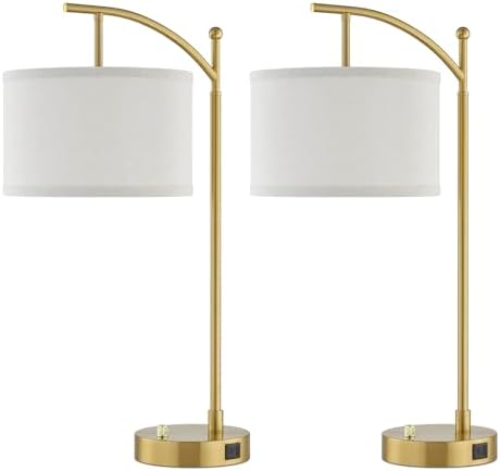 Table Lamp Set of 2, 23.5" Bedside Lamps with USB C+A Ports, Gold
