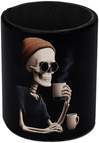 Cool Skeleton Drinking Coffee Pen Holder Pencil Organizer Cute Pencil Cup Desk Decor Makeup Brush Holder PU Multifunctional Office Supplies for Home Classroom School