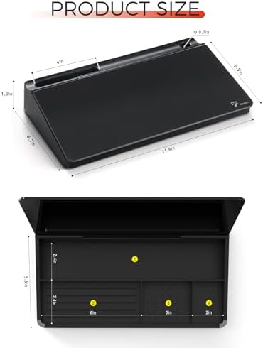 TOWON Compact Glass Desktop Whiteboard with Storage 12x7 in, Black
