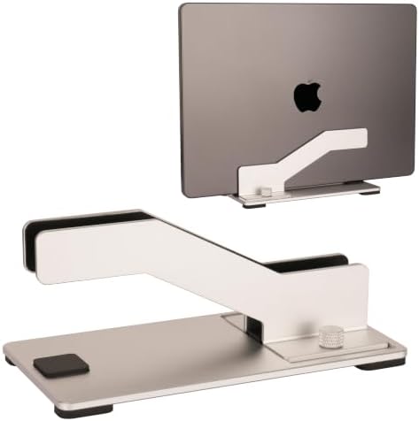 Adjustable Vertical Laptop Stand, Premium CNC Aluminum Laptop Holder with Tool-Free Dual Knobs, Universal Dock for MacBook, Surface, Dell, HP, Lenovo & All Laptops, Space Saving Desk Organizer