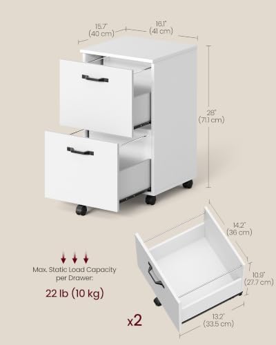 VASAGLE 2-Drawer File Cabinet, Small Rolling Filing Cabinet
