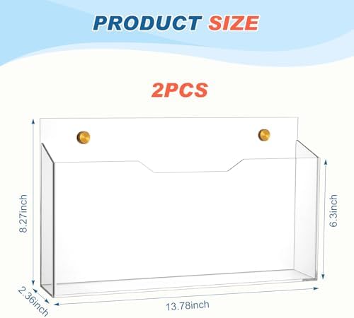 Feifeiya 2 Pcs Clear Acrylic File Holder Wall Mount, 14"x8.3"x2.4"