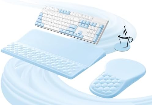 Ospelelf Keyboard Wrist Rest and Mouse Pad Set, Ergonomic Memory Foam Wrist Support, Aesthetic Desk Accessories for Office, Home & Gaming, Relief for Carpal Tunnel & Wrist Pain,Blue