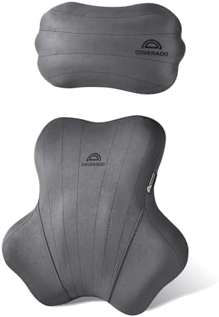 Coverado Car Lumbar Support Pillow and Car Neck Pillow Kit, Ergonomic Design Car Headrest Pillow for Driving, Relax Back Head Muscles Relieve Driving Fatigue, Breathable & Removable Cover