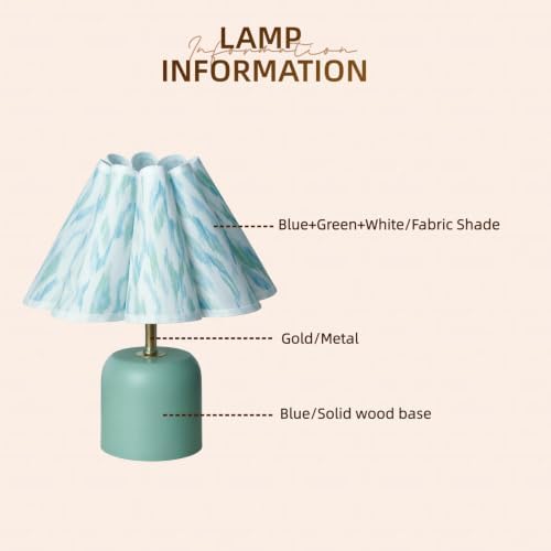 Cute Small Table Lamp, Modern Bedside Nightstand Lamp with Flower Fabric Lampshade,Solid Wood Base Blue Mini Lamp for Bedroom Home Office Decor (Without Buld)