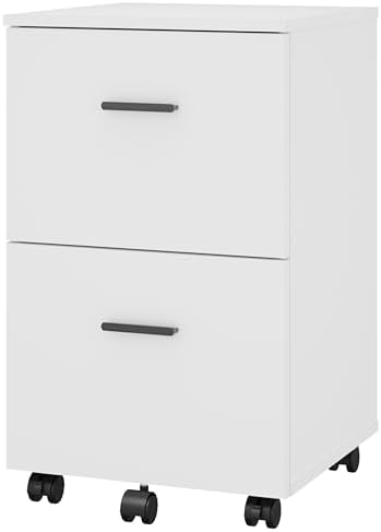 Panana 2 Drawer Mobile File Cabinet, Wood Rolling Filing Cabinet Printer Stand Under Desk Storage Organizer Fits Letter Size File Folders for Home Office (White)