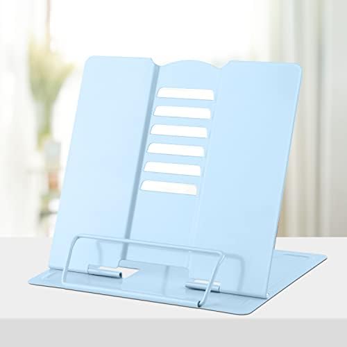 Honagu Metal Desk Book Holder, Adjustable Cookbook & Document Holder, Portable Bookstand for Music Books, Textbooks, Recipes, Tablets & iPads (Macaron Blue)