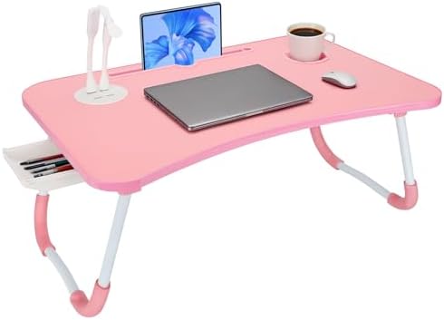 Laptop Bed Desk, Lap Desk, Laptop Table with USB Charge Port, Desktop Card, Cup Holder, Foldable Bed Tray Table for Couch Sofa Chair Floor Eating Working