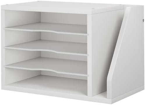 Creso hom Mail Sorter, File Organizer Desktop, Wood Desk Organizer with 3 Adjustable Shelves, Mail Holder for Office, Home, Letter Sorter File Holders for Envelopes, Mail Supplies Magazines, White