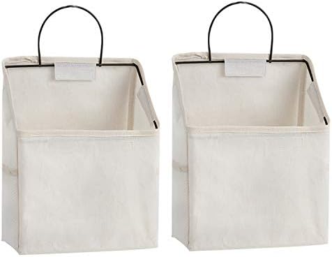 Wall-Hanging Storage Bags, Desktop Organizer Basket Cotton Linen Hanging Storage Basket for Kitchen,Bderoom,Living Room (#2 White)
