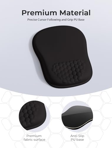 Minimalist Black Ergonomic Mouse Pad for Carpal Tunnel Pain Relief, 65% Usable Mouse Area in Compact Size, Memory Foam Concave Wrist Rest for Office, PC, Gaming