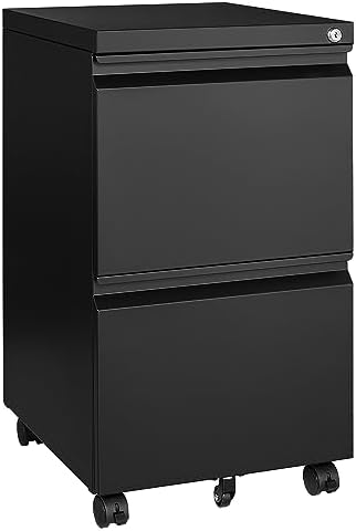Letaya Mobile File Cabinet with Lock,2 Drawer Under Desk Metal Rolling Filing Cabinets for Home Office Organizer Letters/Legal/A4(Fully Assembled-Black)