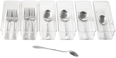 6 Set Clear Plastic Junk Drawer Organizer Vanity Curlery Utensil Makeups Organizer for Kitchen 9''X 3''