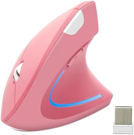 Ergonomic Wireless Vertical Mouse Ergo Optical 2.4G Cordless Mouse Portable Travel Mice with 6 Buttons 3 Adjustable DPI 800/1200/1600 for PC Laptop Desktop (Pink)