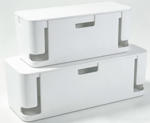 ZhiYo 2 Pack Cable Management Box, Medium & XL, Power Strip Organizer White