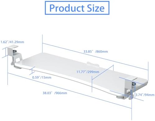 suptek Large Keyboard Tray Under Desk Pull Out with C Clamp Mount, Computer Keyboard & Mouse Tray, 34 (38 Including Clamps) x 11.8 inch Slide-Out Platform Computer Drawer for Typing, White, DSF1LW