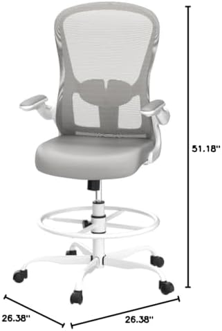 Drafting Chair, Tall Office Chair with Flip-up Armrests Executive Ergonomic Computer Standing Desk Chair, Office Drafting Chair with Lumbar Support and Adjustable Footrest Ring