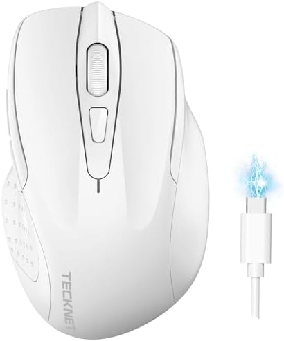 TECKNET Wireless Mouse, BT 5.0/2.4G, Rechargeable 6-DPI Silent, White