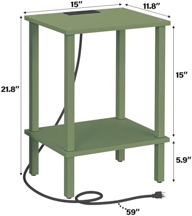 TUTOTAK End Table with Charging Station, Side Table, Nightstand