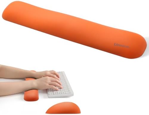 UnivoColors Design-Medium Wave Keyboard Wrist Rest of Medium, Artificial Sheepskin+Memory Foam+Ergonomic+Anti-Slip Gel, Resilience Support During Work and Gaming,Keyboard Accessory,Tangerine