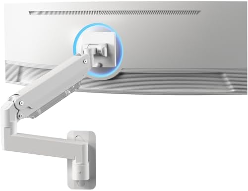 VIVO Premium Aluminum Heavy Duty Monitor Arm for Ultrawide Screens up to 49 inches and 44 lbs, Single Wall Mount, Pneumatic Height, Max VESA 100x100, White, MOUNT-V101G1W