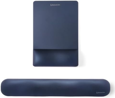 UnivoColors Design-Wave Set of Keyboad Wrist Rest & Mouce Pad,Artificial Sheepskin+Memory Foam+Ergonomic+Anti-Slip Gel, Resilience Support During Work and Gaming,Keyboard Accessory,Navy