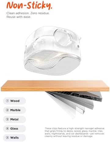 Cable Clips,8 Pack Cord Holder Cord Organizer [1s Lock & Strongest Adhesive] Spring Cord Clips Phone Charger Wire Desk Cable Management Nightstand Home Office School Decor Women Desk,Transparent Clear