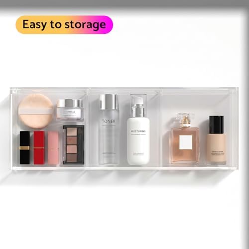 HIIMIEI 3 Section Clear Acrylic Drawer Organizer Tray, Office & Makeup Drawer Organizer (11.8x4.3 inch) (Pack of 2)