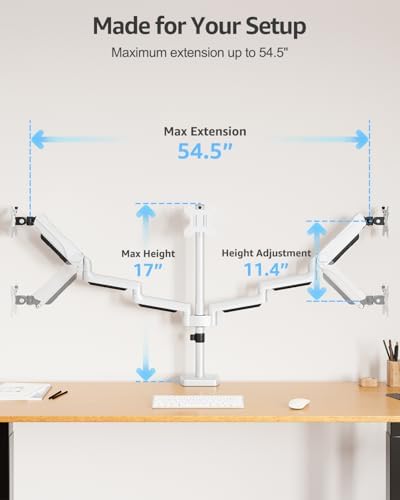 MOUNTUP Triple Monitor Stand Mount - 3 Monitors Desk Mount for Computer Screens Up to 27 inch, Triple Monitor Arm, Heavy Duty Monitors Stand, Each Arm Holds 4.4-19.8 lbs, White