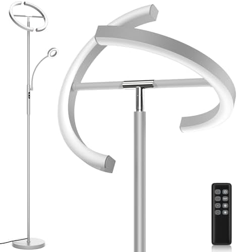 SIBRILLE 2-in-1 Dimmable Floor Lamp with Reading Light - Rotatable Standing Lamp with Remote&Touch Control, Stepless Color Brightness Adustable, Modern Lamp for Living Room Bedroom Office, Silver