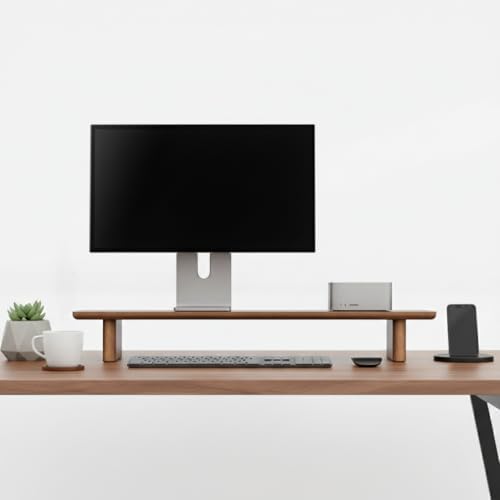 Walnut Single Monitor Stand Riser - 31.5" Wooden Monitor Stand for iMac, Laptop & Monitor, Minimalist Desk Shelf Organizer, Natural Wood Grain