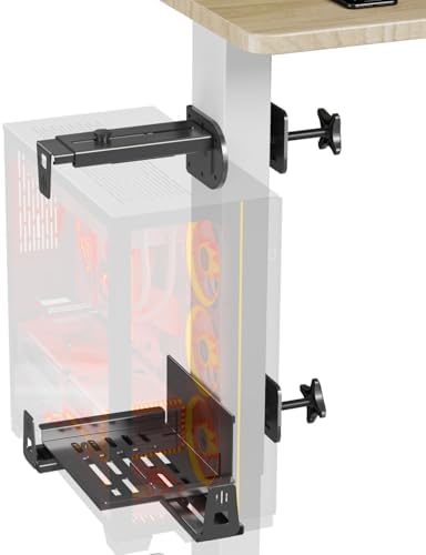 JOY worker Under Desk PC Mount with Protective Arms, Clamp-On Leg CPU Mount