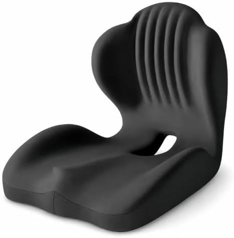 Ergonomic Memory Foam Seat Cushion, L Shaped Lumbar Support Pillow with Tailbone Relief, Orthopedic Chair Pad for Office, Car, Gaming Chair, Travel (Black)